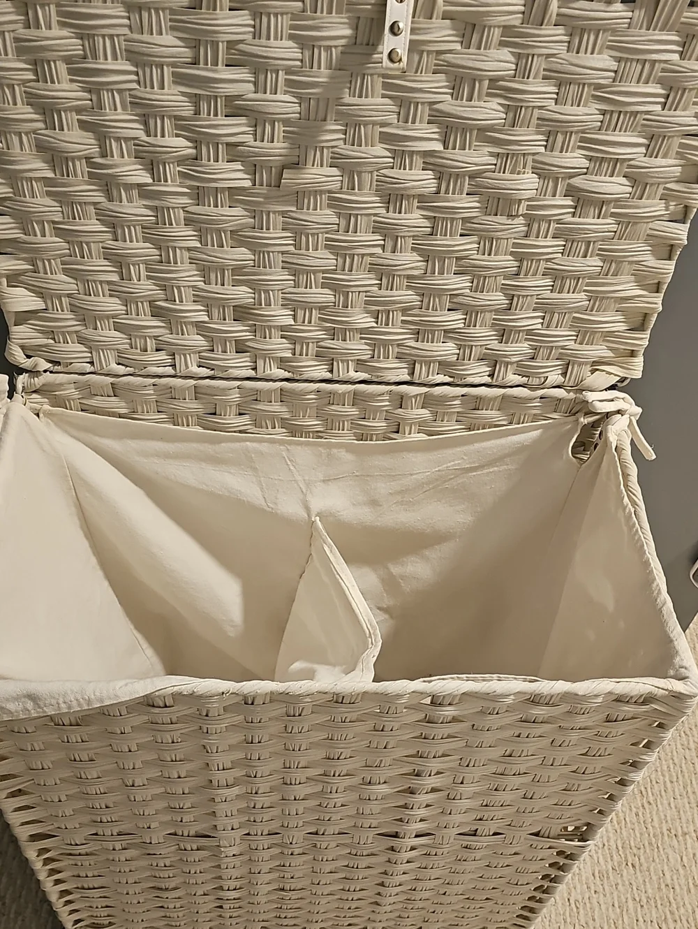 Woven Wicker Laundry Hamper on Wheels - Cream